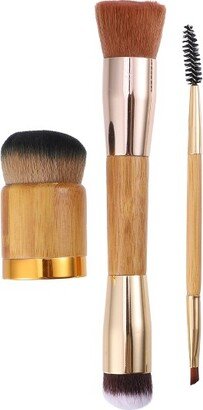 Unique Bargains Makeup Brush Set Foundation Concealer Blush Nylon Bamboo Handle Brown Gold Tone 3 Pcs