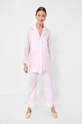 Pink Vichy Party Pajama Set with Feathers