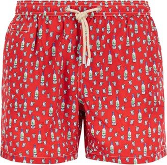 All-Over Printed Drawstring Swim Shorts-AA