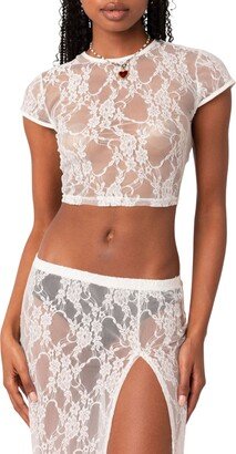 EDIKTED Aura Sheer Lace Open Back Crop Top-AA