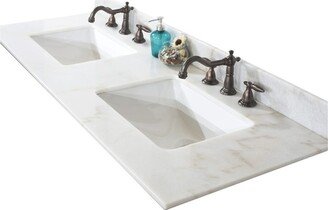 60Rustic Solid Fir Double Sink Vanity in Blue Grey Driftwood Finish with Marble Top-No Faucet