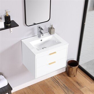 BESTCOSTY Floating Wall-Mounted Bathroom Vanity with Sink and Door