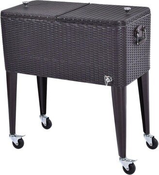 Outdoor Rattan 80QT Party Portable Rolling Cooler Cart Ice Beer