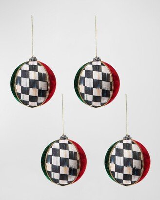 Velvet Patchwork Ball Ornaments - Set of 4