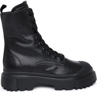 H619 black leather combat boots