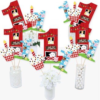 Big Dot Of Happiness 1st Birthday Farm Animals - Birthday Centerpiece Sticks -Table Toppers-Set of 15