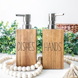 Dishes & Hands | Wooden Hand Soap & Lotion Dispensers Set Of 2 Personalized Cream Engraved