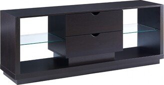 60W Modern TV Stand with Two Drawers and Four Storage Compartment with Glass Shelf in Red Cocoa Finish