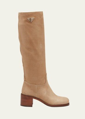 Suede Block-Heel Knee Boots