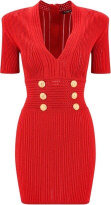 Logo Button Embellished Knitted Dress-AB