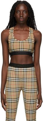 Beige Vintage Check Sports Bra