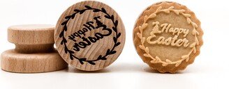 No. 142 Happy Easter Wreath 3, Wooden Stamp Deeply Engraved, Gift, Toys, Stamp, Baking Happy Easter