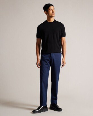 Slim Fit Herringbone Trousers in Navy