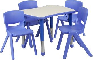 21.875''W x 26.625''L Rectangular Blue Plastic Height Adjustable Activity Table Set with 4 Chairs-AA