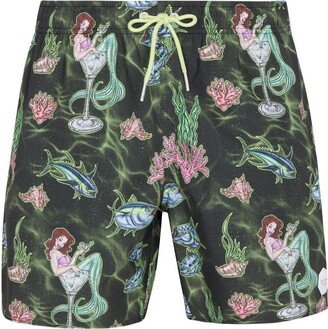 Psycho Tuna Men's Martini Mermaid 4-Way Stretch Pool Shorts