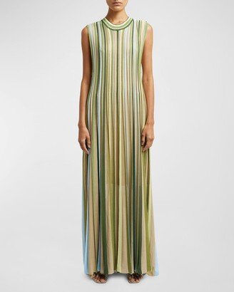 Entwined Ribbon Pleated Knit Sleeveless Gown