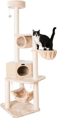 72 H Pet Real Wood Cat Tower With Lounge Basket, Perch