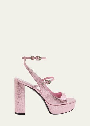 Voyou High Metallic Ankle-Strap Platform Sandals