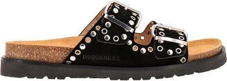 Eyelet Detailed Double-Buckle Sandals