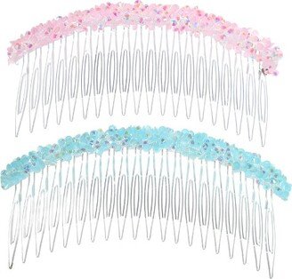 Unique Bargains Women's Rhinestone Side Hair Combs Pink Blue 2 Pcs