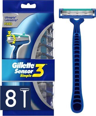 Sensor3 Simple Men's Disposable Razors - 8ct