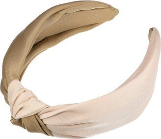 Unique Bargains Women's Top Knotted Fashion Elastic Wide Headband Brown Pink 1 Pc