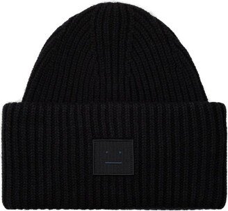 Face Logo Patch Ribbed Beanie