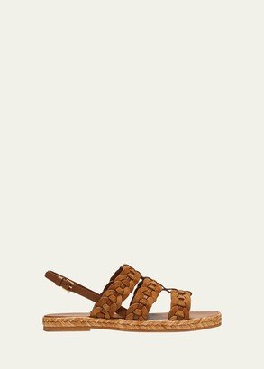 Braided Leather Slingback Espadrille Sandals