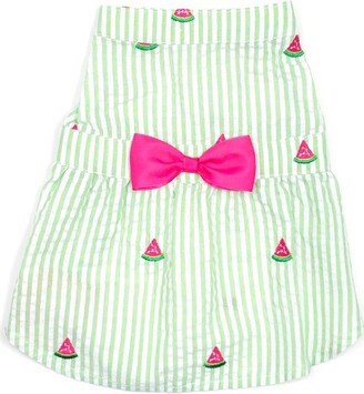 The Worthy Dog Embroidered Watermeon Stripe Seersucker Adjustabe Pet Dress - Green/White - L