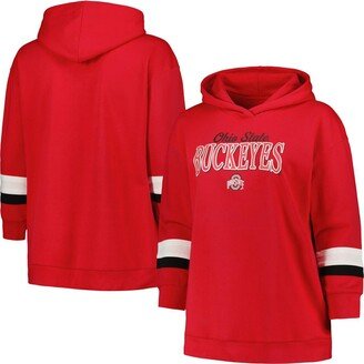 Women's Scarlet Ohio State Buckeyes Plus Size Badge Bridge Stripe Pullover Hoodie