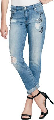 Mika Best Friend Womens Denim Embellished Boyfriend Jeans