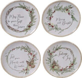 Holly and Ivy 6 Round Canape Plates, Set of 4, Multicolored