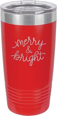 Merry & Bright Christmas Engraved Tumbler | Holiday Mug Water Bottle Wine Carol Decor