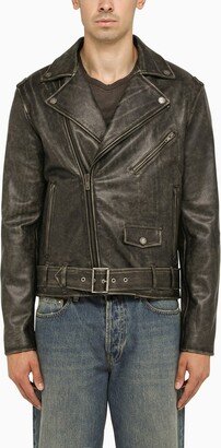 Black biker leather jacket-AA