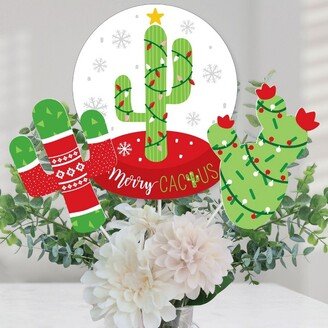 Big Dot of Happiness Merry Cactus - Christmas Cactus Party Centerpiece Sticks - Table Toppers - Set of 15
