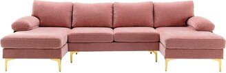 Calnod Modern Large U-Shape Upholstered Sectional Sofa, Double Extra Wide Chaise Lounge Couch