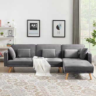 GEROJO L-shaped Velvet Sleeper Sectional Sofa with Recliner, Convertible Sofa Bed, Right Facing