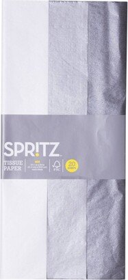 20ct Pearlized Banded Tissue Gray/Off White - Spritz™