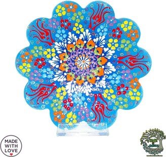 Blue Flowers Relief Hand Painted Ceramic Trivet 7 For Hot Pot Dishes Handmade Turkish Tile Pottery Kitchen Decor Wall Hanging Gift New Home