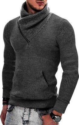 COOFANDY Men Shawl Collar Pullover Sweater Designer Warm Knitwear Sweater with Zipper Black