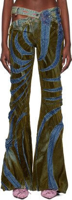 Masha Popova Blue & Gold Bias-Cut Jeans