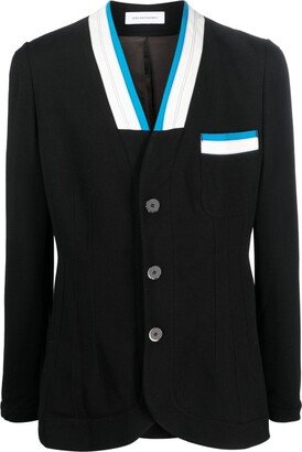 Striped-Trim Single-Breasted Blazer