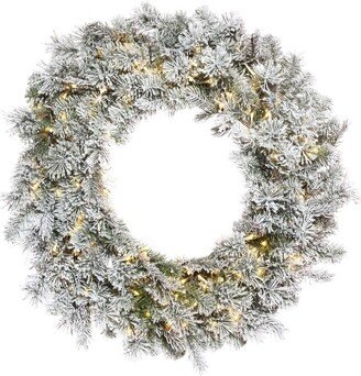 24 Flocked Kiana Artificial Christmas Wreath with Warm White LED lights.