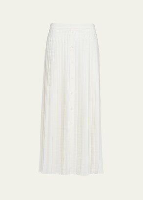 Logo-Embroidered Pleated Silk Midi Skirt