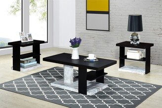 Titanic Furniture Igor 3-Piece Wood Coffee and End Table Set in Black with White and Gray Accents - 3-Piece Set