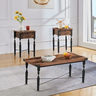 3 Pieces Coffee/End/Side Table Set with Storage Drawers for Living Room