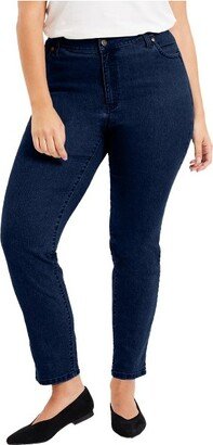 June + Vie by Roaman's Women's Plus Size Curvie Fit Straight-Leg Jeans, 14 W - Dark Blue
