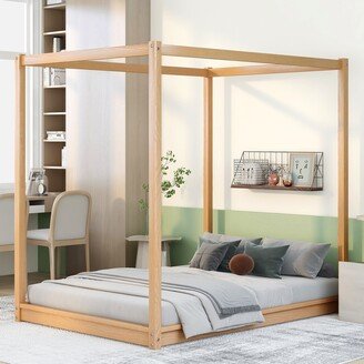 GEROJO Full Size Floor Canopy Platform Bed with Support Legs