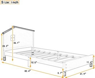 Wood Platform Bed with House-shaped Headboard