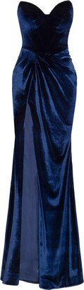 Angelika Jozefczyk Vionett Velvet Evening Gown Navy Blue